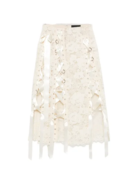 lace-up floral-lace midi skirt