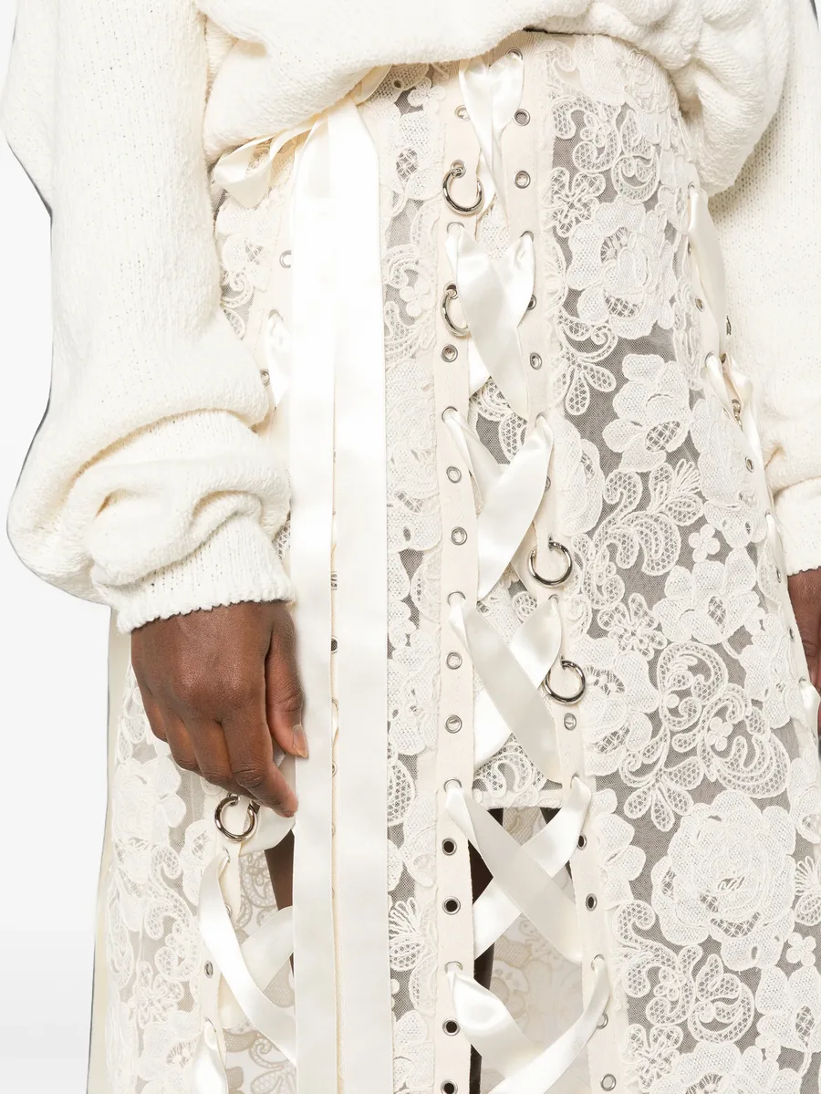lace-up floral-lace midi skirt 5