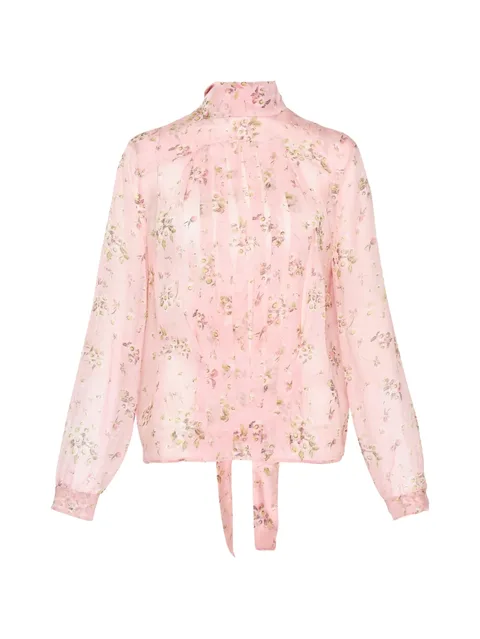 pleated floral-print blouse