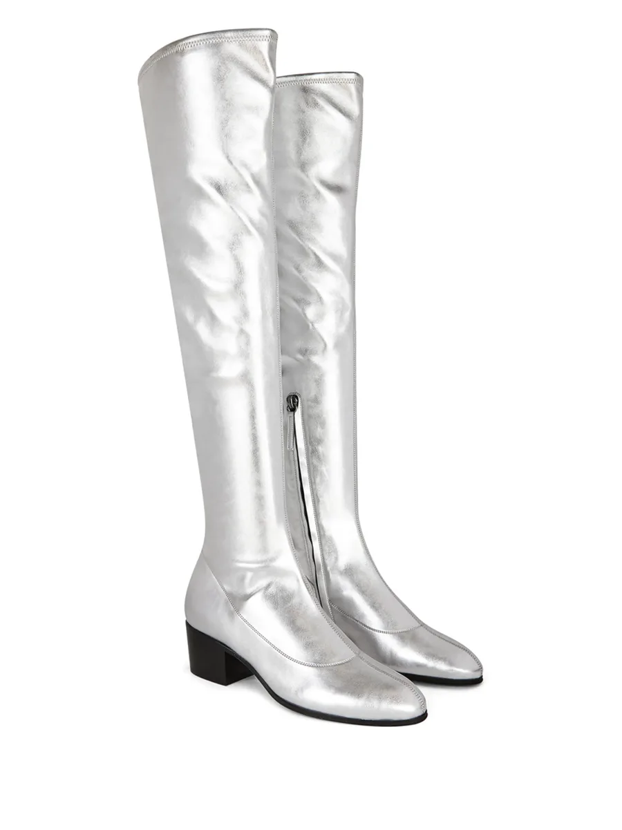 metallic-silver knee-length boots 3