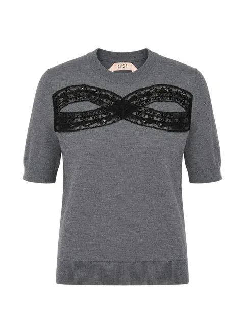 lace-trim crew-neck T-shirt