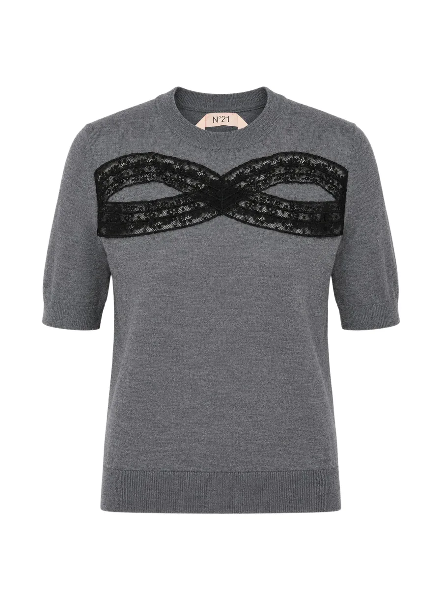 lace-trim crew-neck T-shirt 1