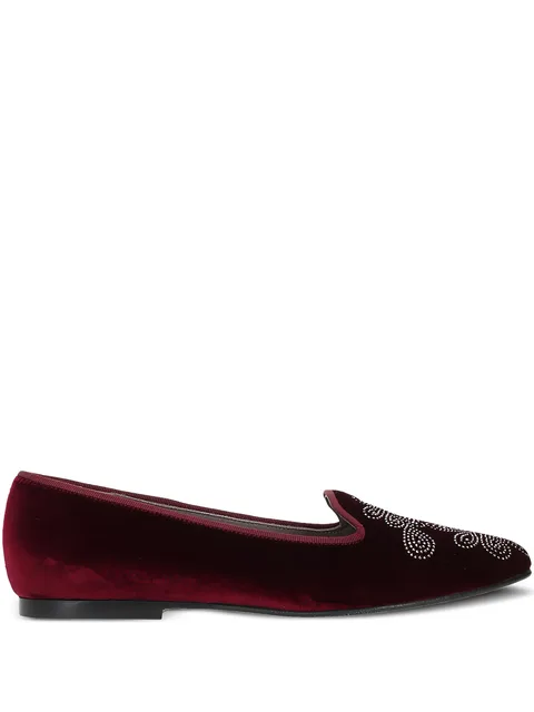 floral-motif velvet loafers