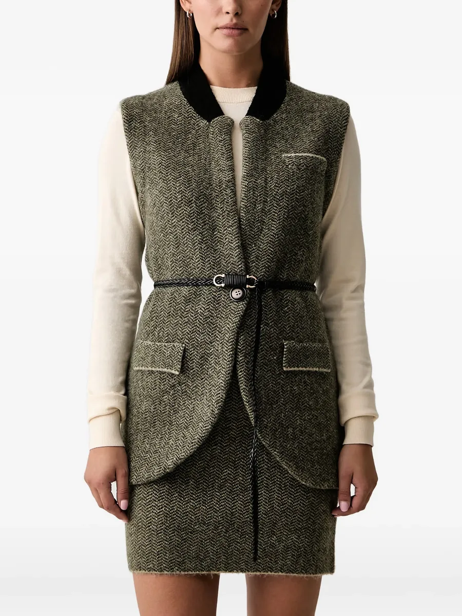 Pireon herringbone-pattern belted vest 1