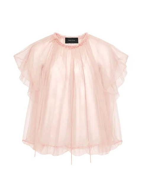 gathered cord-tulle top