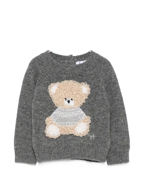 teddy bear-patch sweater