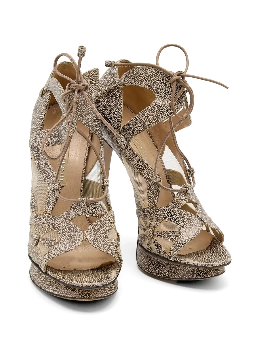 leather and mesh lace up platform sandals 6