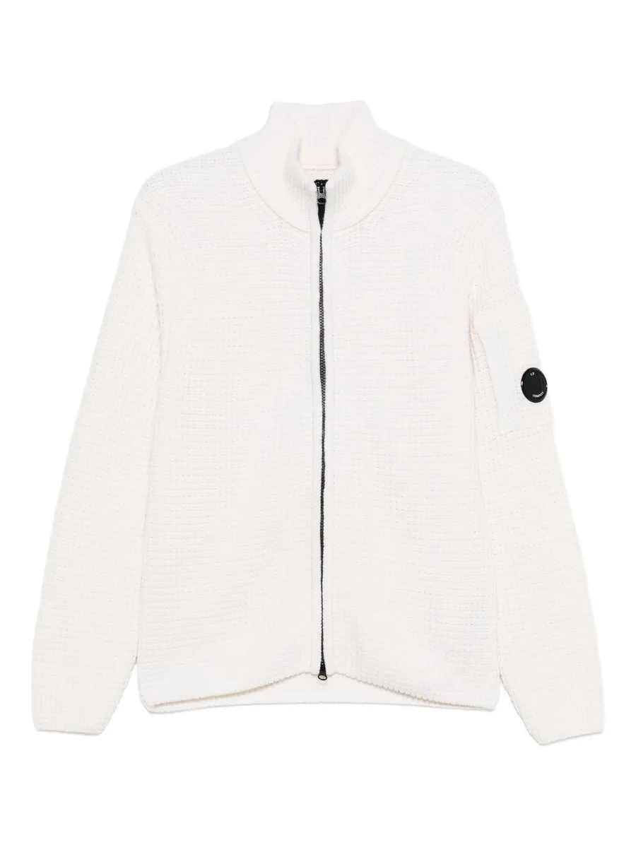 zip-front waffle-knit cardigan 1