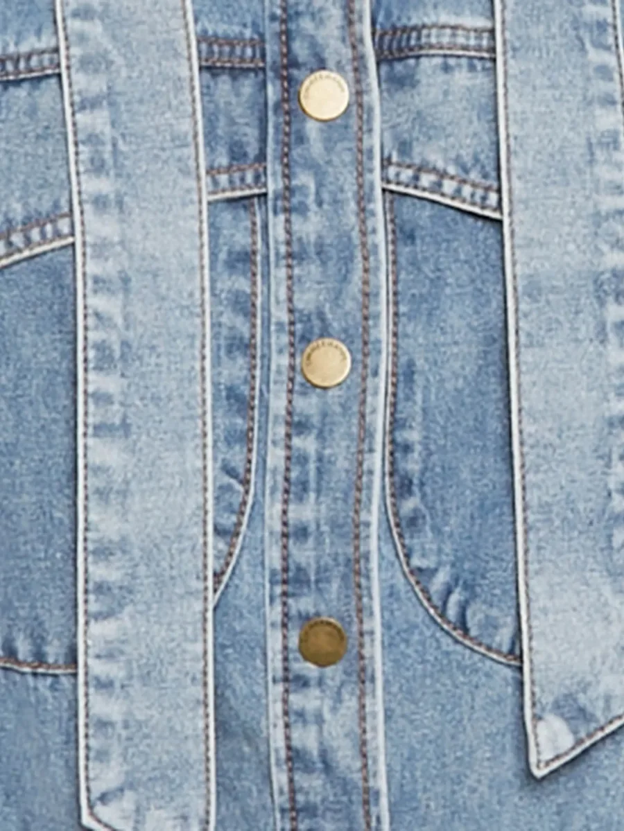 neck tie-up denim blouse 6