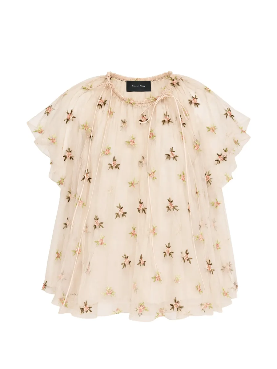 rosebud-embroidered gathered blouse 1