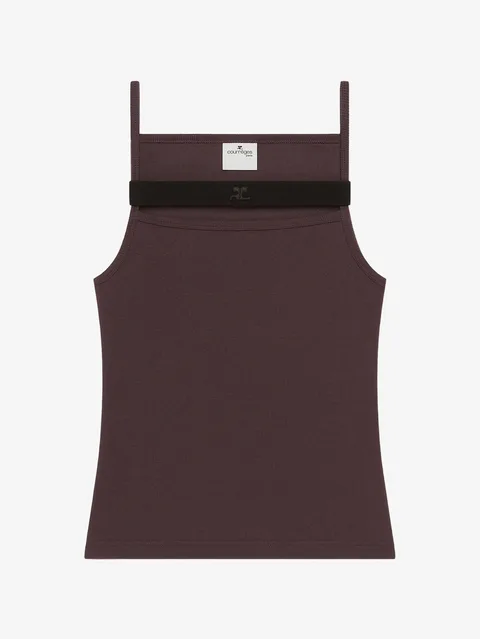 ribbed-knit strap-detail tank top