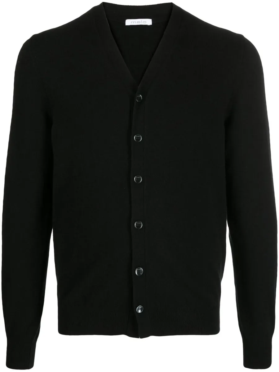 V-neck button-down knit cardigan 1