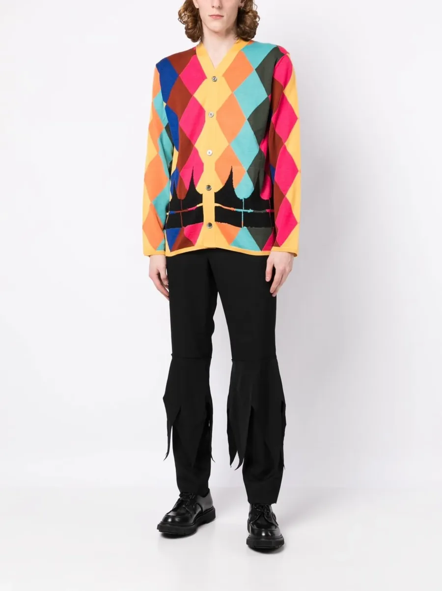 diamond-print V-neck cardigan 3