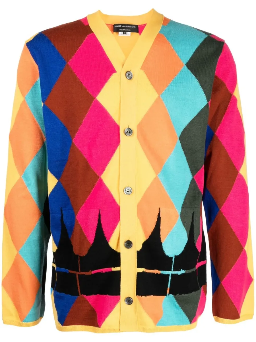 diamond-print V-neck cardigan 2