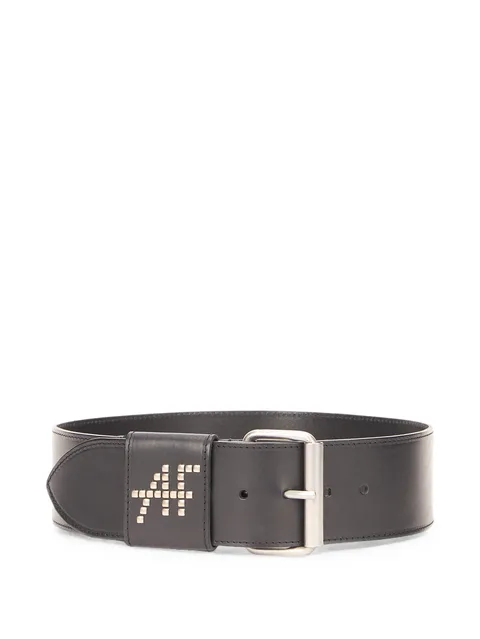 logo-stud leather belt