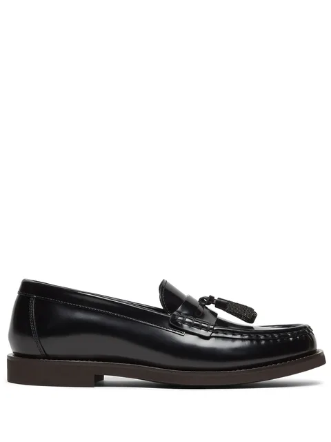 Monili-tassel polished leather loafers