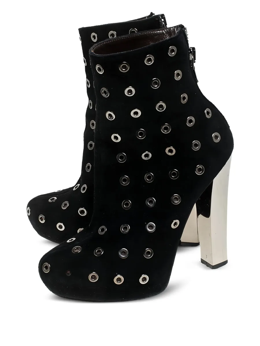 pre-owned eyelet-embellished suede boots 3