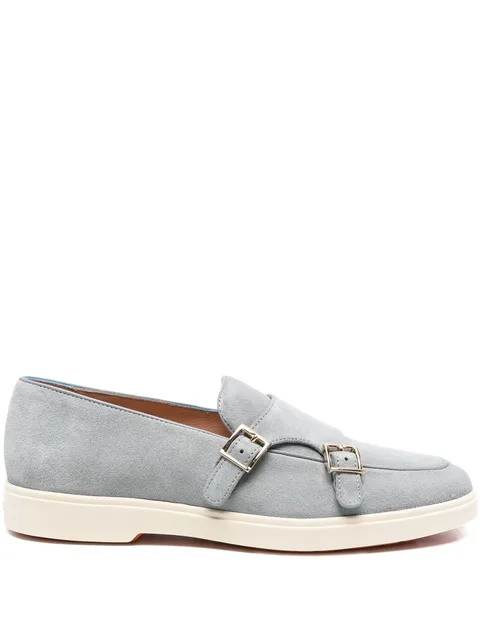 double-buckle suede loafers
