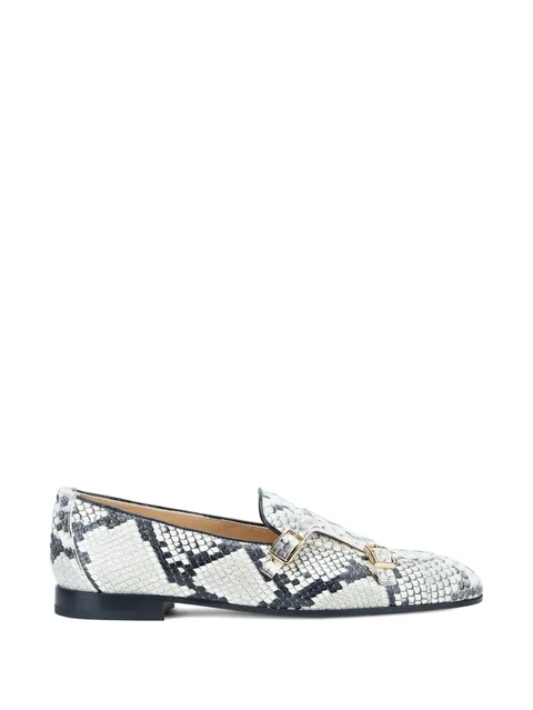 snakeskin-effect double-buckle loafers