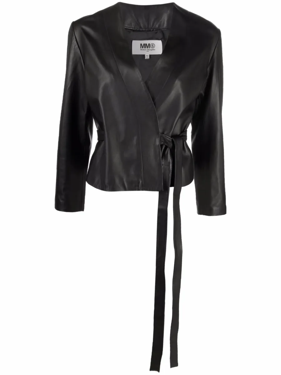 wrap-style leather jacket 1
