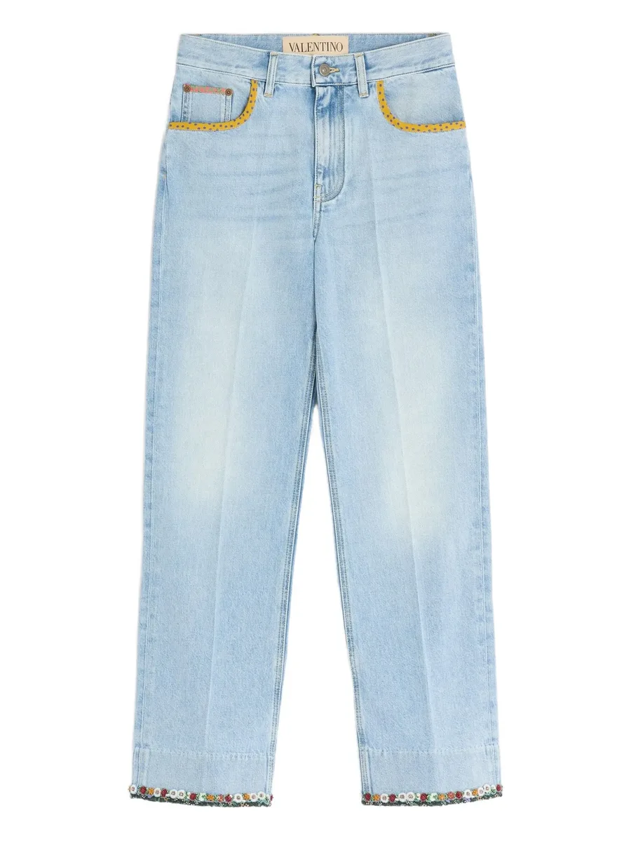 floral-hem faded jeans 1