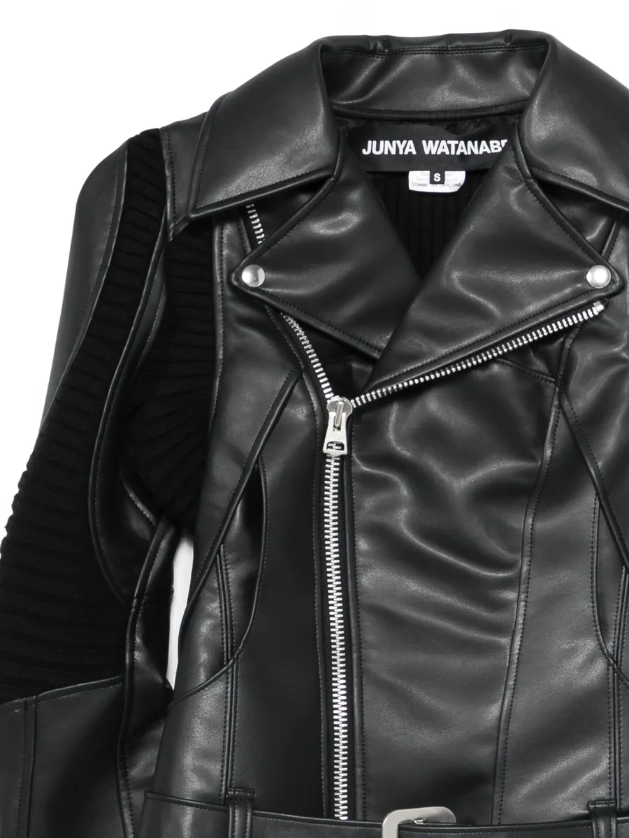 ribbed-panel faux-leather jacket 5