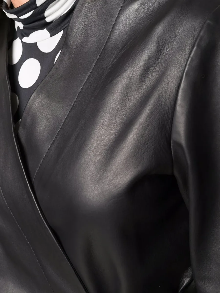 wrap-style leather jacket 10
