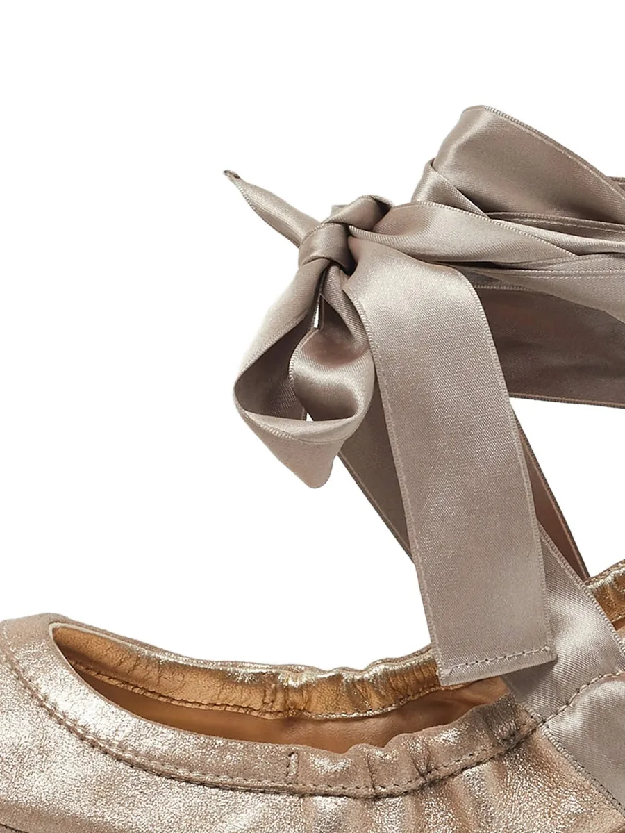 Pre-Owned nubuck-leather ribbon-fastening ballet flats 4