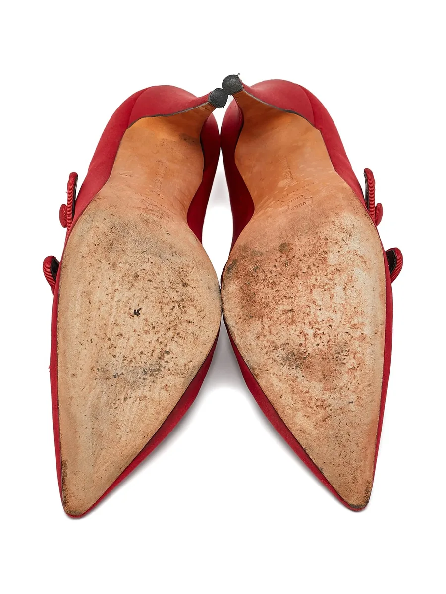 pre-owned 100mm satin pumps 8