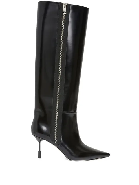 pointed-toe leather boots