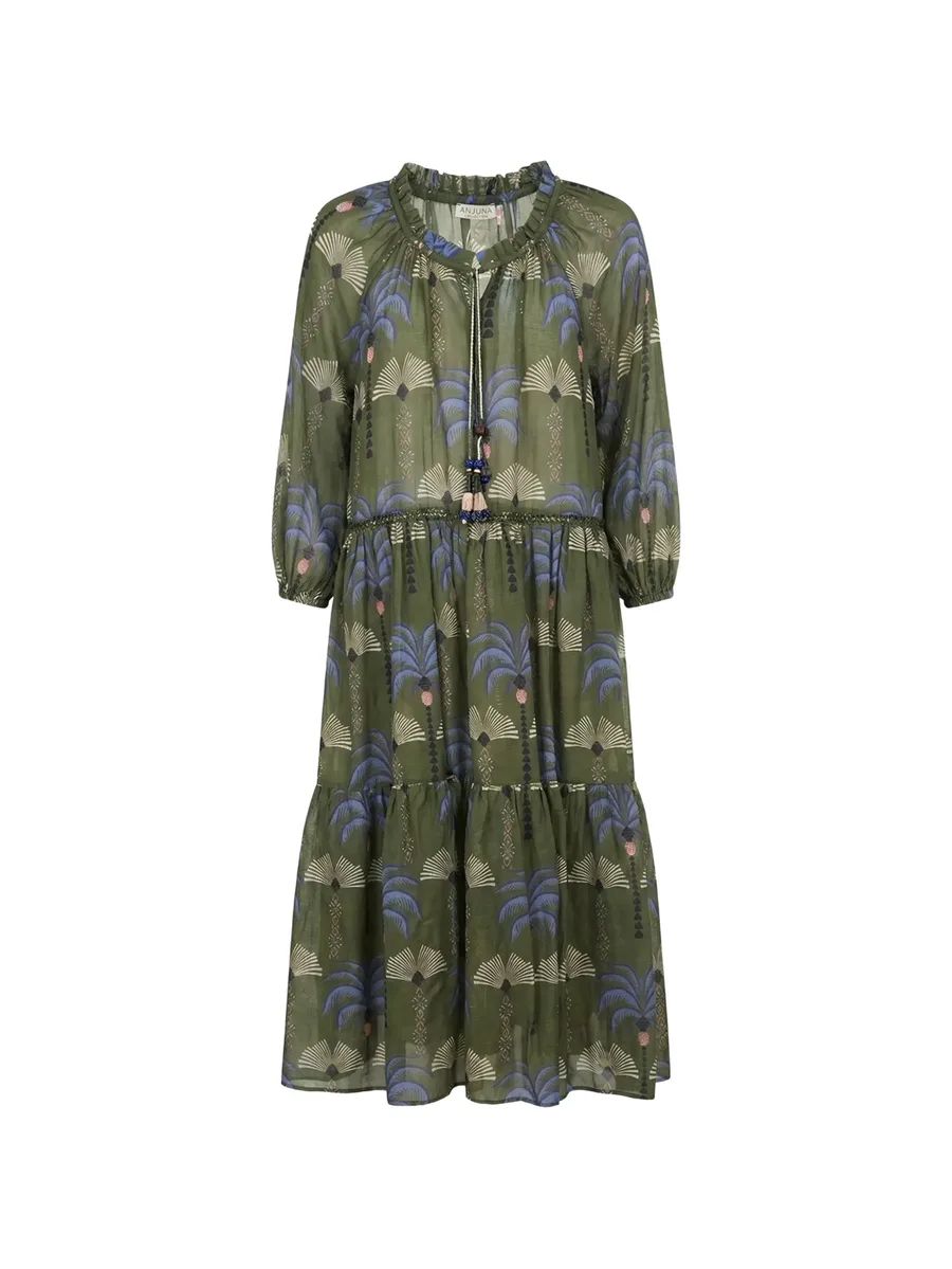 Caterina palm-print tiered dress 1