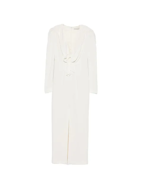 bow-detail puff-shoulder dress