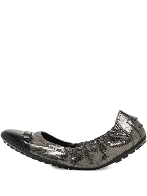 metallic-effect leather ballet flats