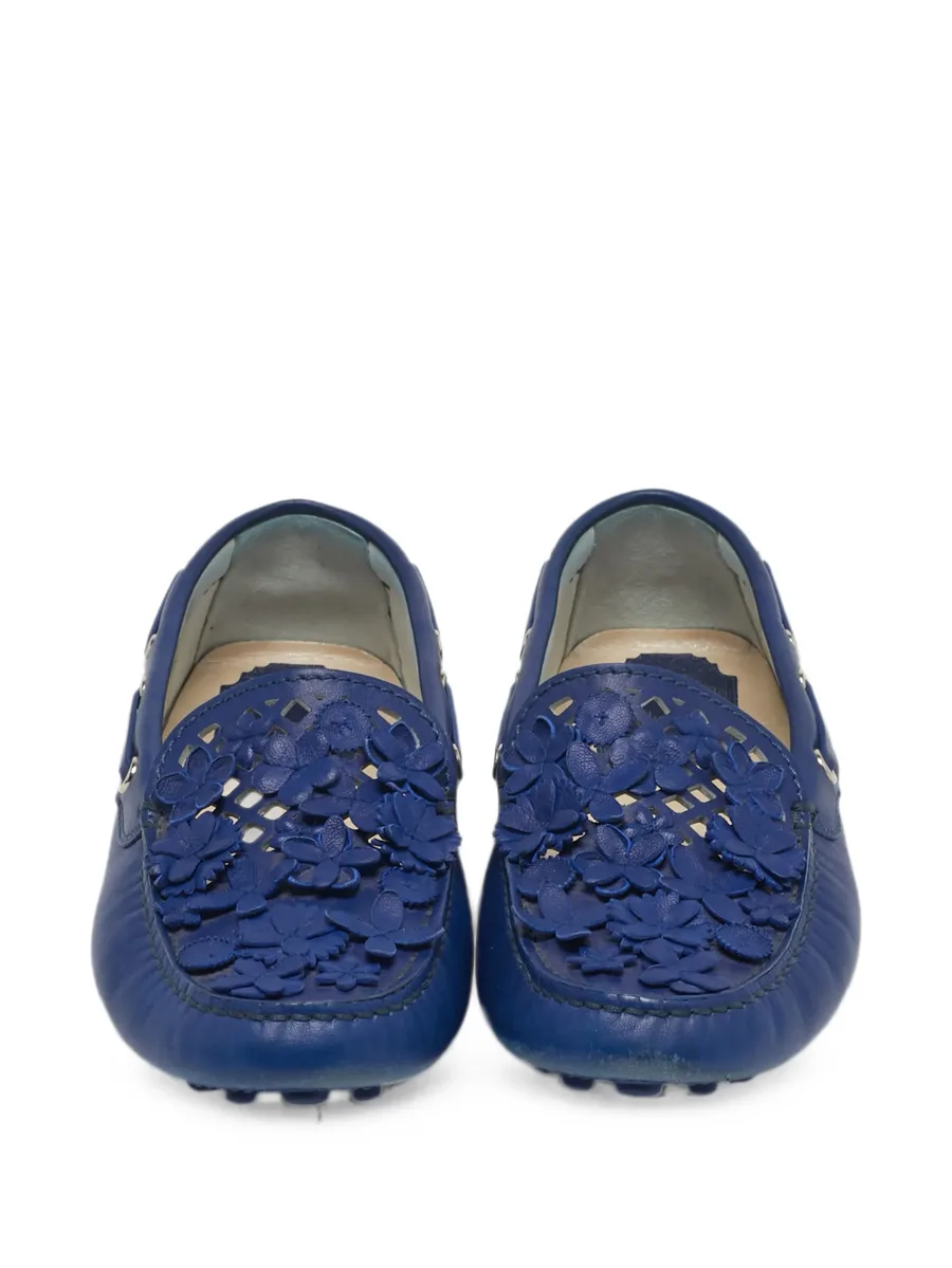 floral-appliqué leather loafers 4
