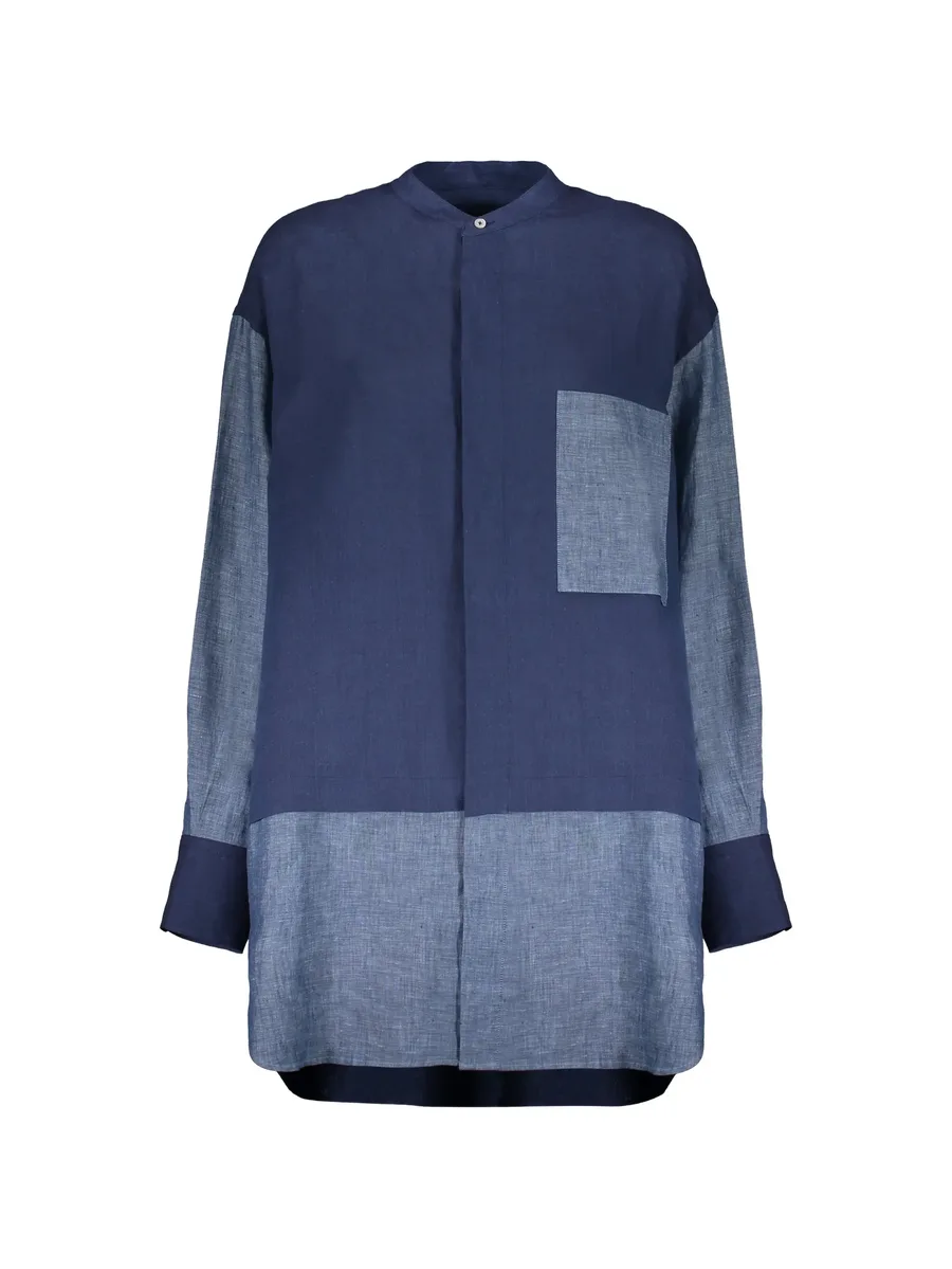 patchwork-design linen shirt 1