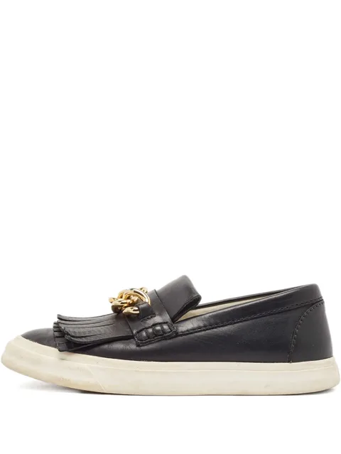 pre-owned fringed leather sneakers
