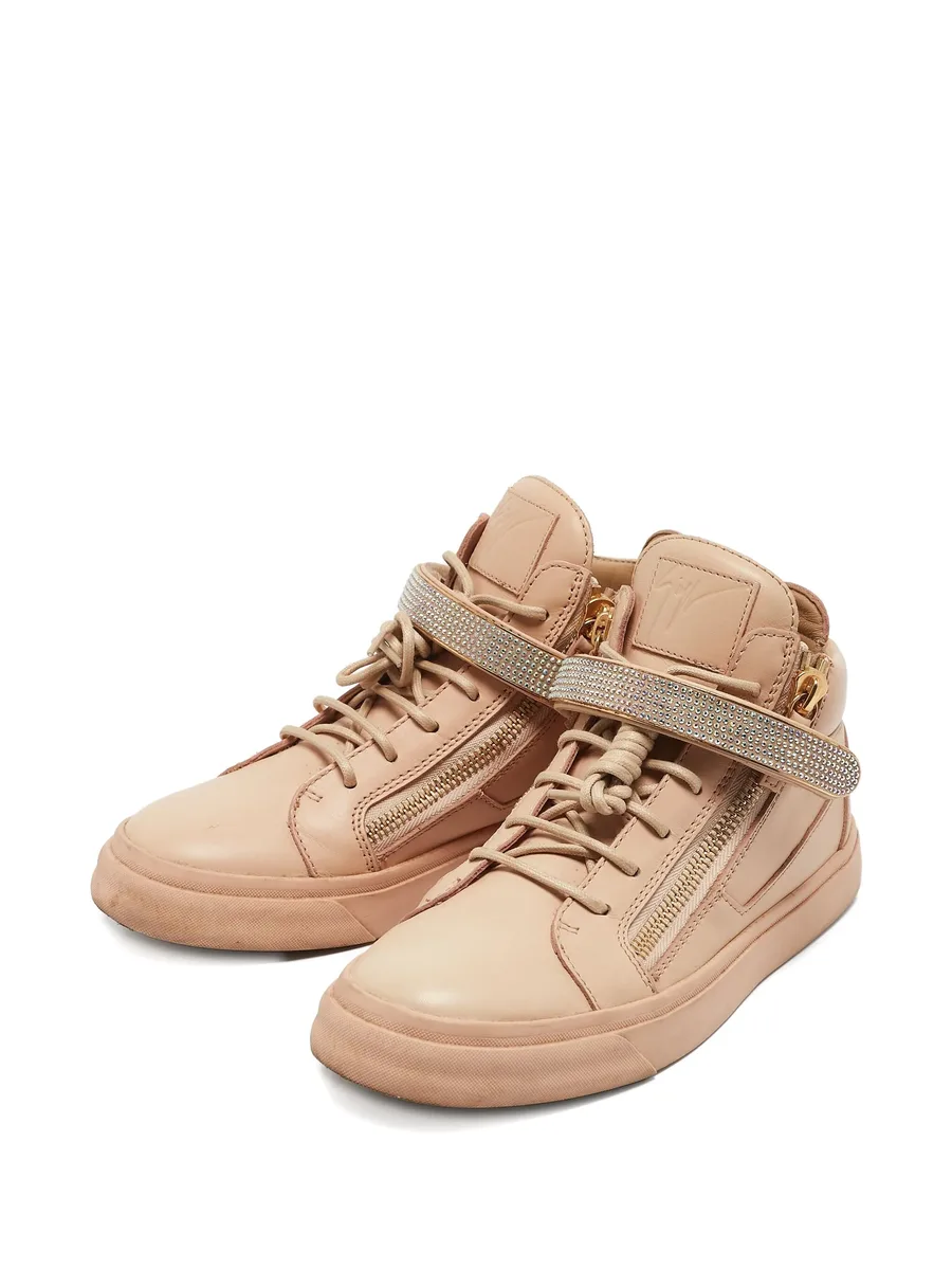 pre-owned crystal-embellished leather sneakers 4