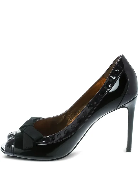100mm patent leather bow peep-toe pumps