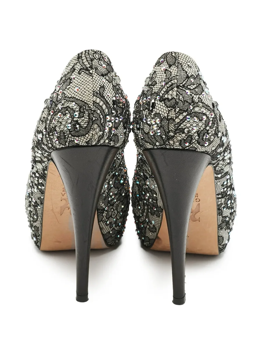 crystal-embellishment lace pumps 5