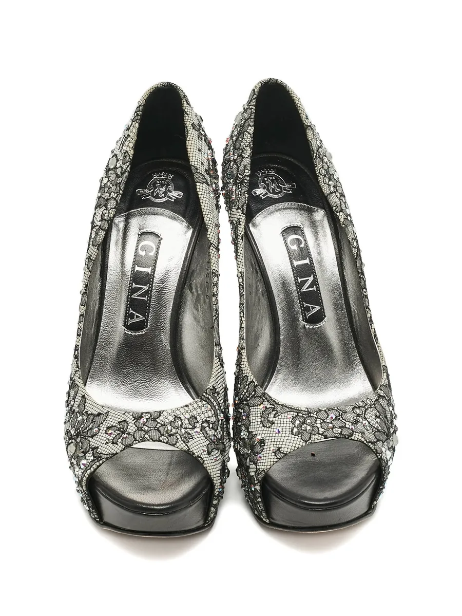 crystal-embellishment lace pumps 8