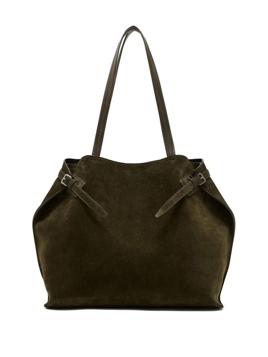 buckle-detail suede tote bag 7