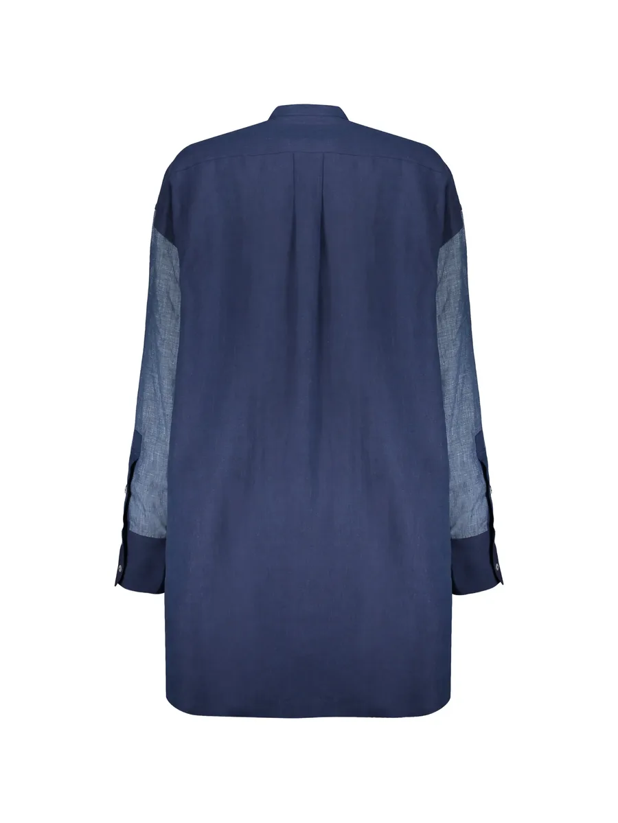 patchwork-design linen shirt 2