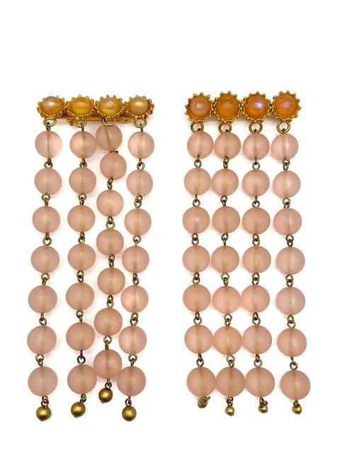 Vintage Pair of Long Pink Satin Bead Tassel Brooches 1960s