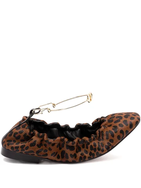 leopard-print chain-embellished ballet flats