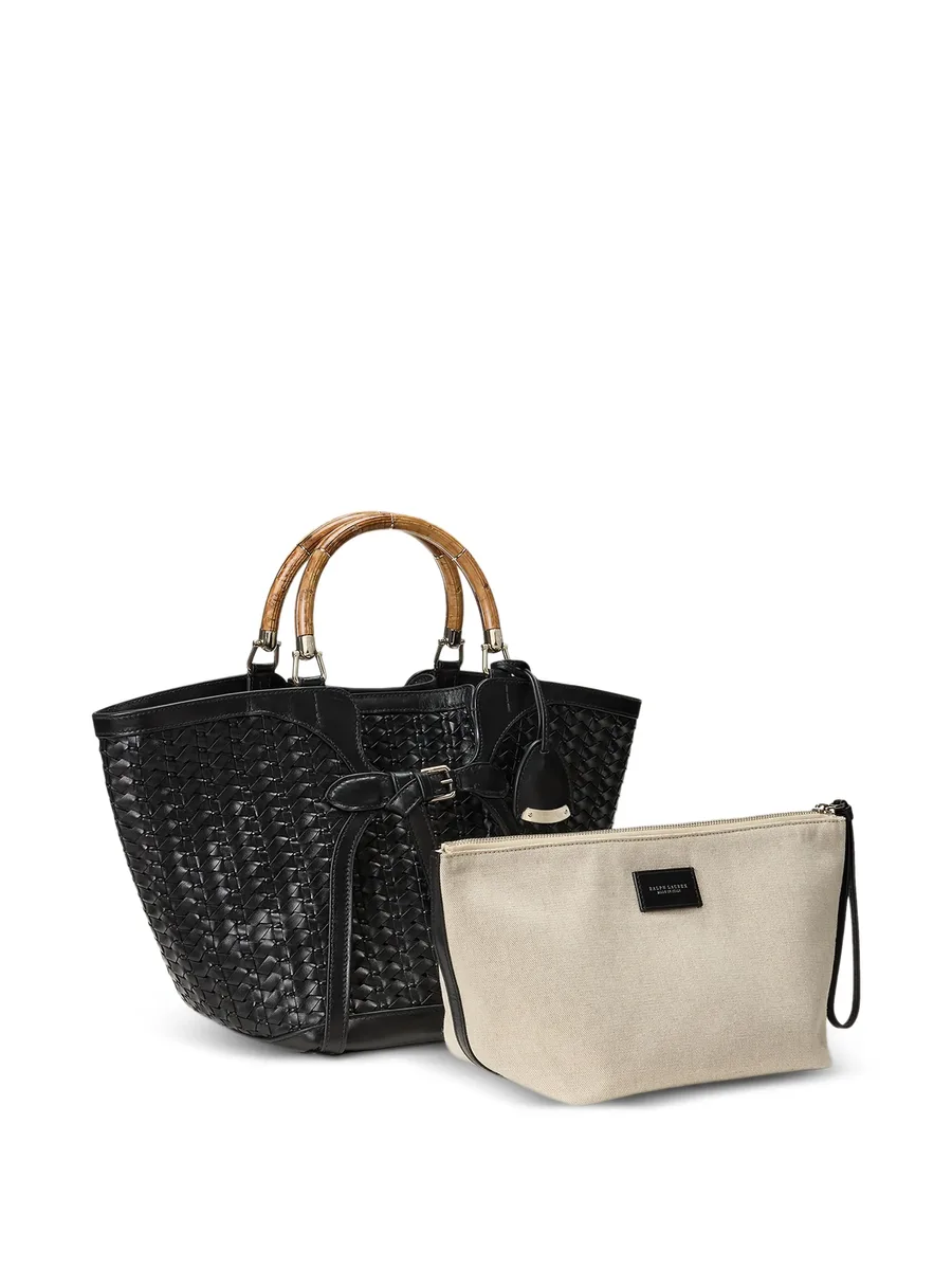 braided wooden top handle leather tote 13