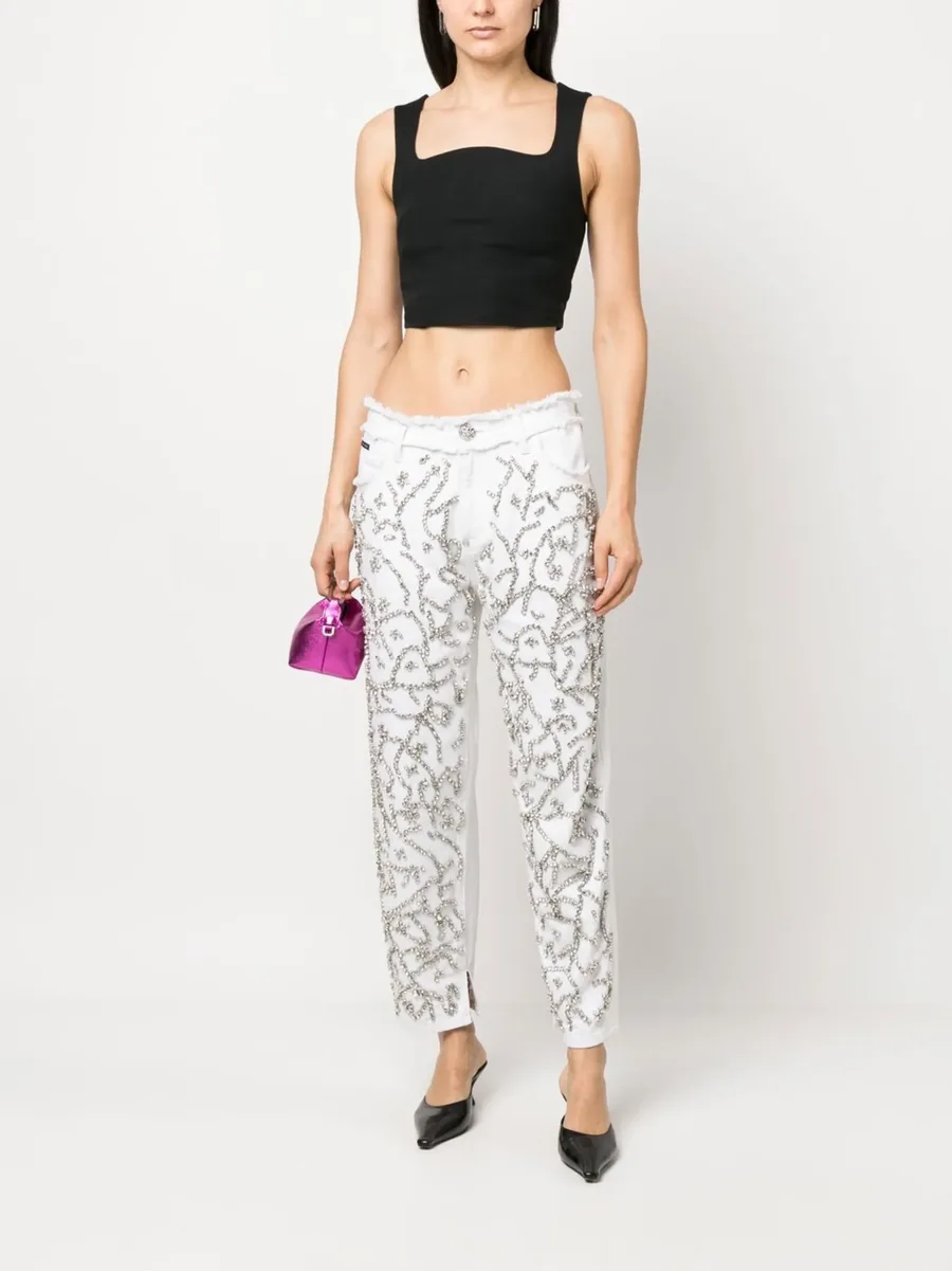 crystal-embellished mom-cut leg jeans 6