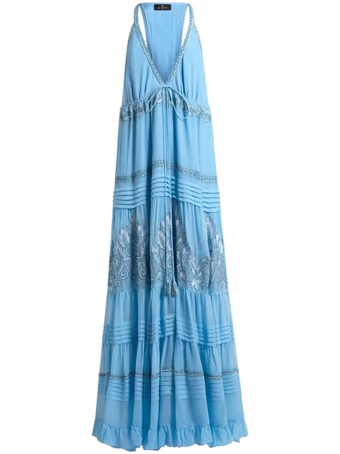 floral-embroidered silk dress
