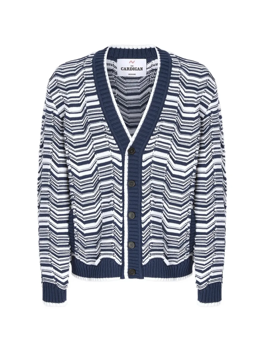 V-neck striped-pattern cardigan 1