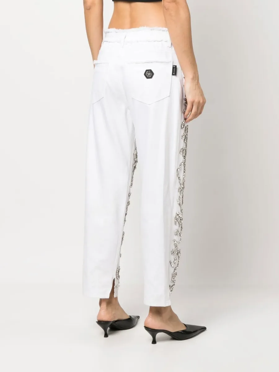 crystal-embellished mom-cut leg jeans 10