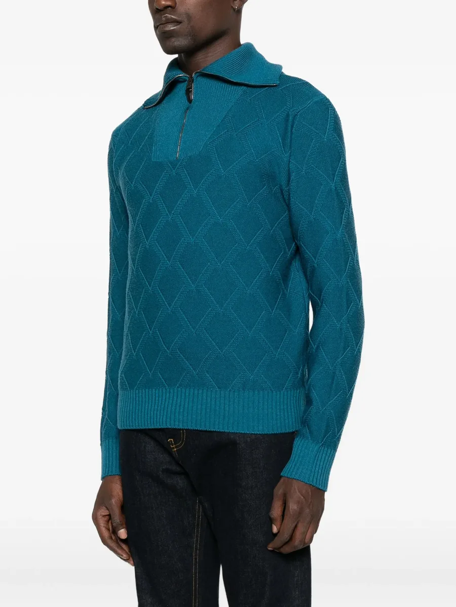 diamond-pattern zip-neck sweater 5